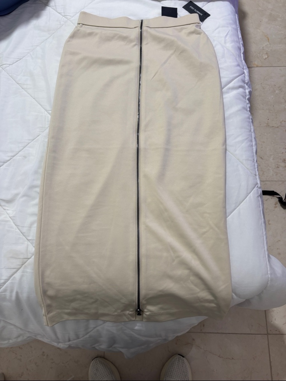 Kenneth Cole Cream High-Waist Pencil Skirt with Center Zip